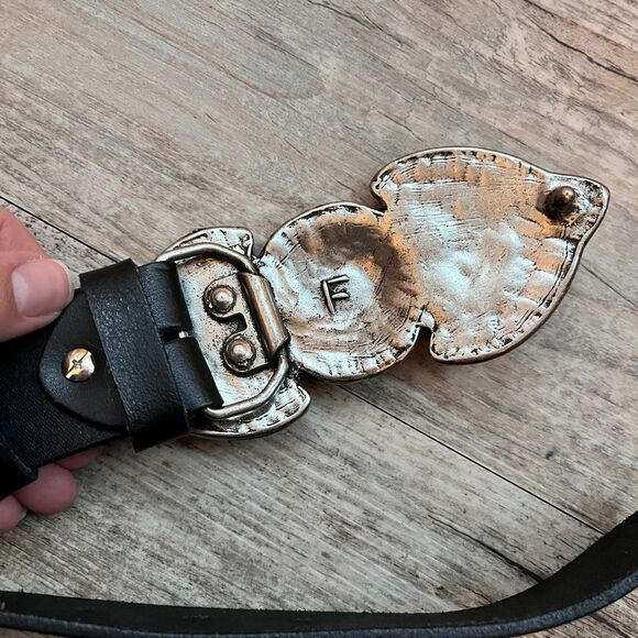 Christina Christin Leather Belt Size 30 Western Silver Buckle Statement Boho Vtg main image 7